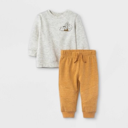 Baby Boys' 2pc Winnie the Pooh Fleece Pullover and Jogger Set - Heather Cream