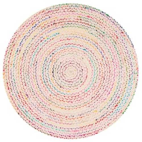 Tammara Colorful Braided Ivory 6 ft. Round Rug
