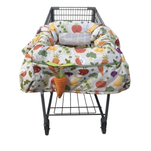 Boppy Shopping Cart Cover, Farmer’s Market Veggies, Cart Cover for Babies with Soft 360-Degree Coverage, Safety Harness, and SlideLine Toy Tether with Plush Carrot Included, 6mo+