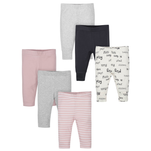 Wonder Nation Baby Girl Active Pants with Cuffs, 6-Pack, Sizes 0M-24M