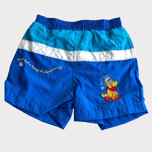 Vintage 90s Retro Adorable Disney's Winnie the Pooh Cobalt Blue Colorblock Diaperless Swimsuit Trunks Size 12 18 or 24 Months Toddler