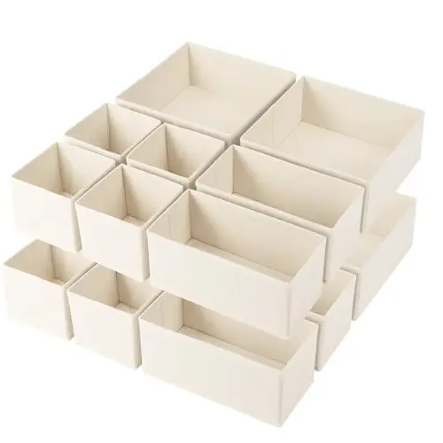 Criusia Drawer Organizer Clothes,16 Pack Underwear Drawer Organizers, Foldable Closet Organizers and Storage Dresser Drawer Dividers Clothing Organizer for Clothes, Socks, Scarves, Bra, Ties (Beige)