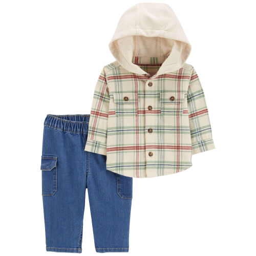 Baby 2-Piece Plaid Hooded Shirt & Pull-On Pant Set - Carter's | Carter's