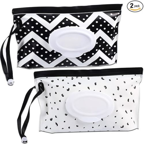 FEBSNOW 2 Pack Baby Wipe Dispenser,Portable Refillable Wipe Holder, Baby Wipes Container,Wipe Dispenser, Reusable Travel Wet Wipe Pouch