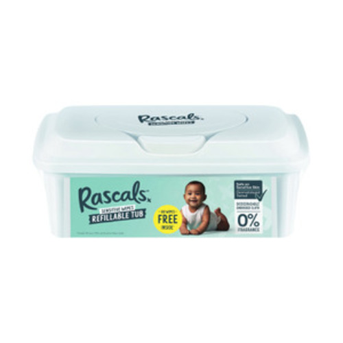 Rascals Premium Sensitive Wipes Plastic Free Cloth Refillable Tub | 80 Pack