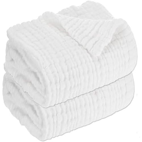 Aablexema Baby Muslin Bath Towels - Set of 2 Large Size 43X43 Inches Swaddle Blanket for Newborn Toddlers Boys Girls (White)