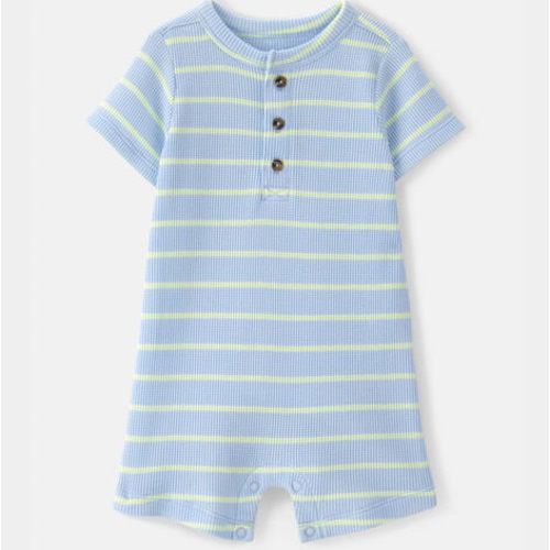 Baby Boy Striped Waffle-Knit Romper - Blue | Carter's