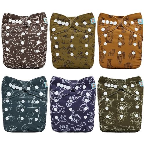 ALVABABY 6 Pack Cloth Diaper with 12 Inserts One Size Adjustable Washable Reusable Diaper Cover for Baby Girls and Boys