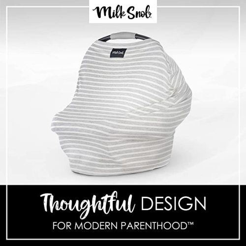 Milk Snob Original 5-in-1 Cover - Added Privacy for Breastfeeding, Baby Car Seat, Carrier, Stroller, High Chair, Shopping Cart, Lounger Canopy - Newborn Essentials, Nursing Top, Heather Gray Stripe - Heather Grey Stripe