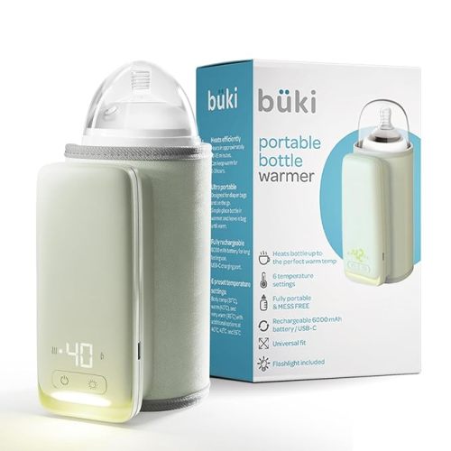 Büki Portable Bottle Warmer for Breastmilk or Baby Formula - Fast Heating + Leak-Proof + Adjustable Travel Warmer with Battery-Powered Temperature Display, Flashlight - 6000MAH Rechargeable Battery