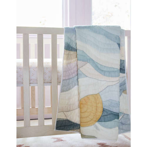 Cloud Embroidered Hand-Quilted Organic Cotton Baby Crib Quilt