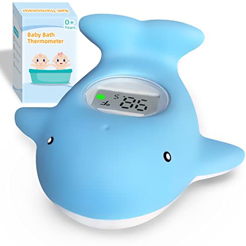 Baby Bath Tub Thermometer - Bathtub Water Thermometer with Room Temperature  - Safety Floating Whale Bathtub Toy - New Upgraded Mute Flashing Alert