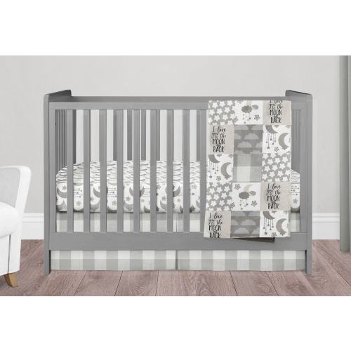 Crib Bedding Set Moon and Stars, I love You to the Moon and Back Themed Nursery Crib Set, Gray and White Baby Bedding
