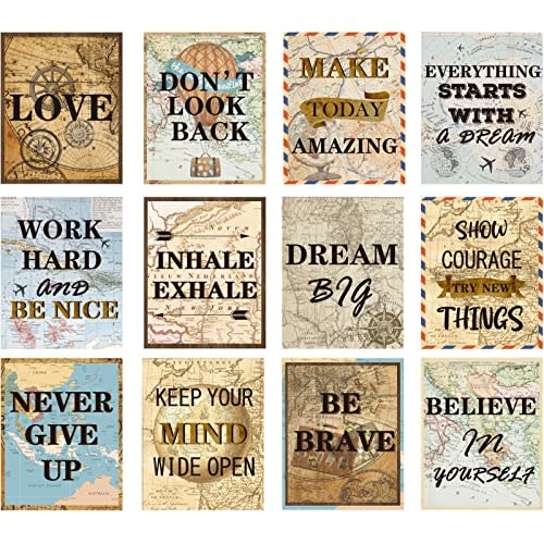 12 Travel The Map Inspirational Wall Art Prints Future World Posters Bulletin Board Classroom Motivational Posters Social Studies Board Sign for Kids Nursery Homeschool Kindergarten Unframed (8×10)