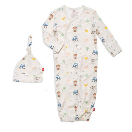 pasture bedtime organic cotton magnetic open bottom gown + hat set