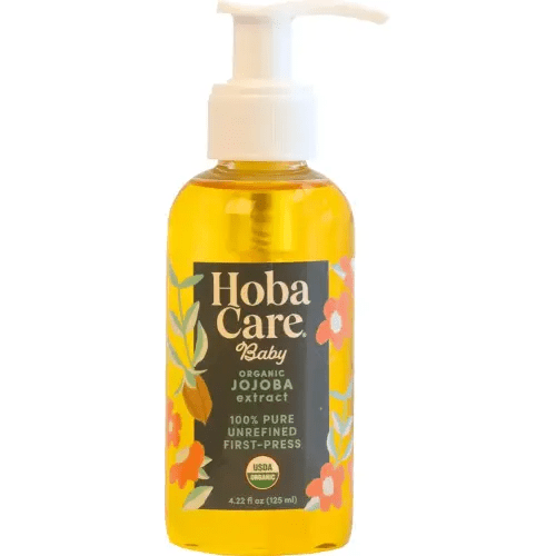 HobaCare Organic Jojoba Baby Oil with Pump – 100% Pure Natural Unrefined Unscented Cold Pressed Jojoba Oil for Baby Hair, Infant Skin, Body Care (4.22 oz)