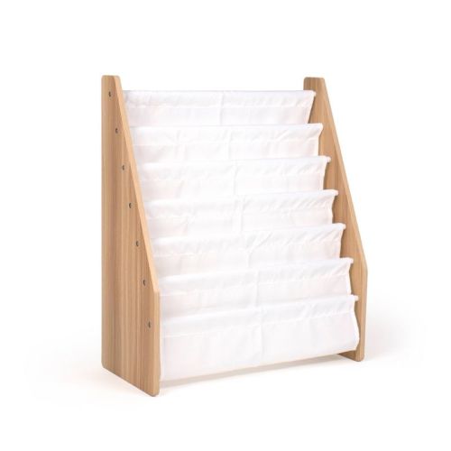 Kids' Supersize 6 Tier Bookrack White/Natural - Humble Crew: Sling Book Rack, MDF Frame, Divided Storage, 30" Height