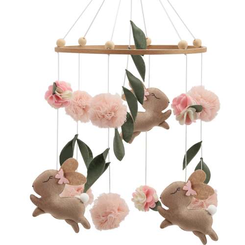 Sleepy Time Felt Mobiles - Bunnies & Pink Pom Poms