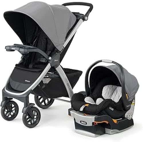 Chicco Bravo 3-in-1 Trio Travel System, Quick-Fold Stroller with KeyFit 30 Infant Car Seat and base | Camden/Black