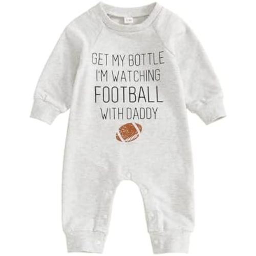 On Sunday We Watch Football With Daddy Newborn Baby Boy Girl Football Outfit Long Sleeve Romper Jumpsuit Fall Clothes