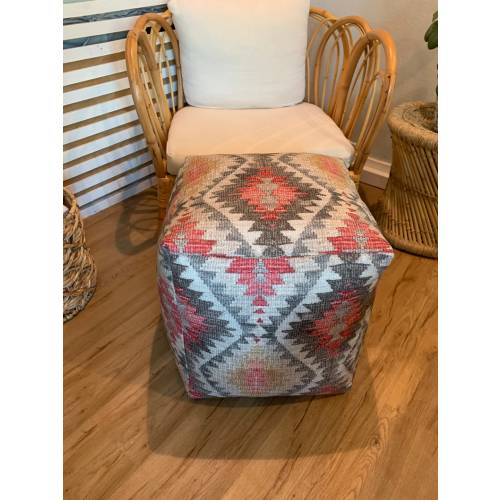 Woven Fabric Pouf Ottoman Boho Tribal Pattern Home Decor