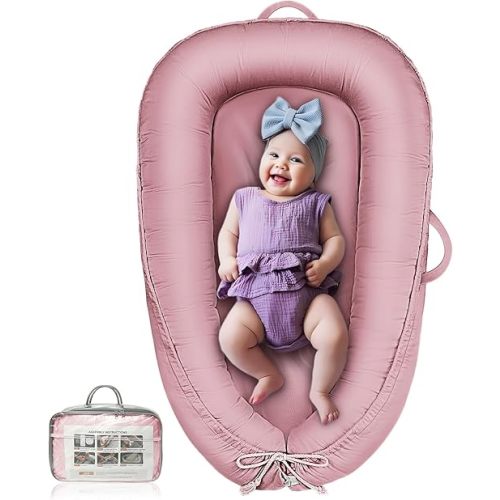Baby Lounger - Infant Lounger for Newborn 0-24 Months, Waterproof Inner Cover and Pure Cotton Breathable Baby Nest Cover, Newborn Lounger for Baby Boys&Girls, Portable Baby Bed for Home and Travel