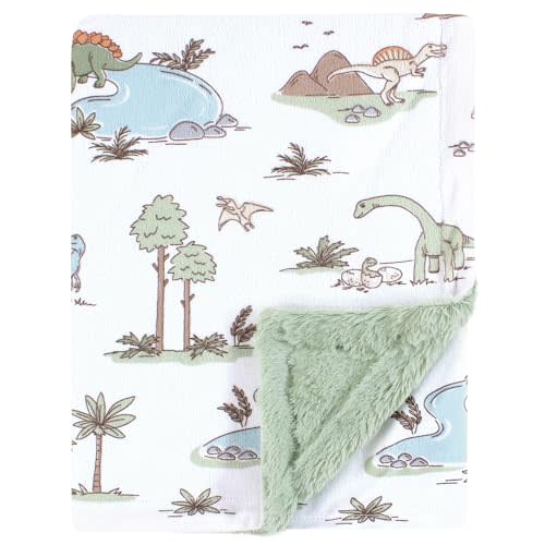 Hudson Baby Unisex Baby Plush Blanket with Furry Binding and Back, Dinosaur Adventures, One Size