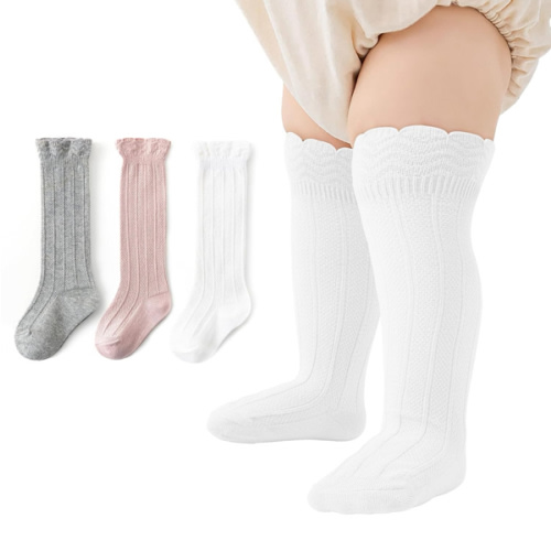 Zando Baby Girls Knee High Socks 3-Pack, Soft Cotton Long Tube Ruffle Socks for Preemie Infant Newborn Toddler 0-3T