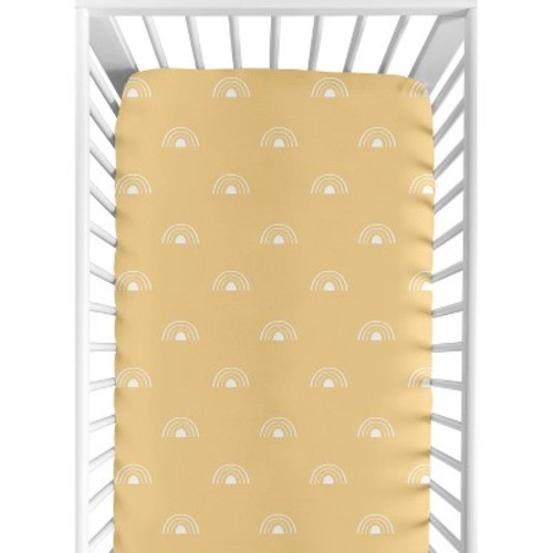 Sweet Jojo Designs Boy, Girl, Unisex/Gender Neutral Baby Fitted Crib Sheet Boho Rainbow Yellow and White