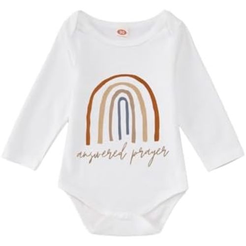 Newborn Baby Boy Girl Bodysuit Answered Prayer Rainbow Onesie Romper Pregnancy Announcement Jumpsuit Outfit Clothes
