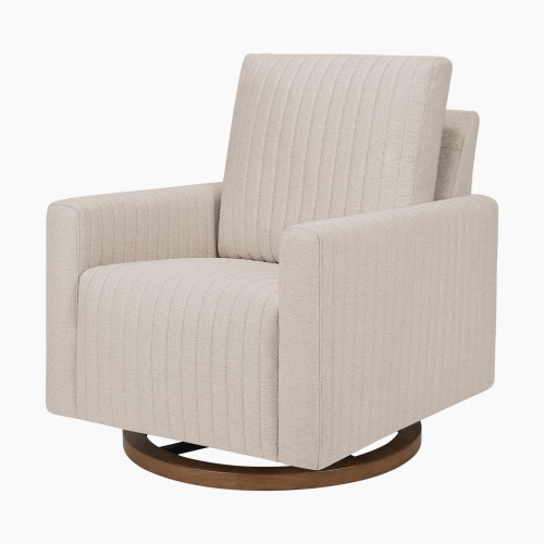 babyletto Poe Channeled Swivel Glider - Performance Beach Eco-Weave With Dark Wood Base