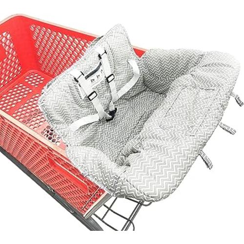 Portable 2-in-1 Grocery Cart Seat Cover and Baby Highchair Cover (Gray Chevron)