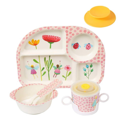 shopwithgreen 7Pcs/Set Bamboo Kids Dinnerware Set - Children Dishes - Food Plate Bowl Cup Spoon Fork Set Dishware, Cartoon Tableware, Dishwasher Safe Kids Healthy Mealtime, BPA Free