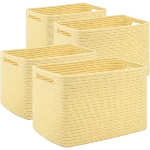 4 Pack Storage Baskets for Organizing Toys, Towels, and Clothes, Woven Basket for Shelves, Durable Nursery Cube Bins for Storage, 13''L x9''W x7.8''H, Yellow