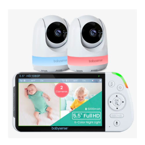 Babysense Max View: Video Baby Monitor with 2 Cameras, Split Screen, Non Wifi, Night Light & Sound Machine