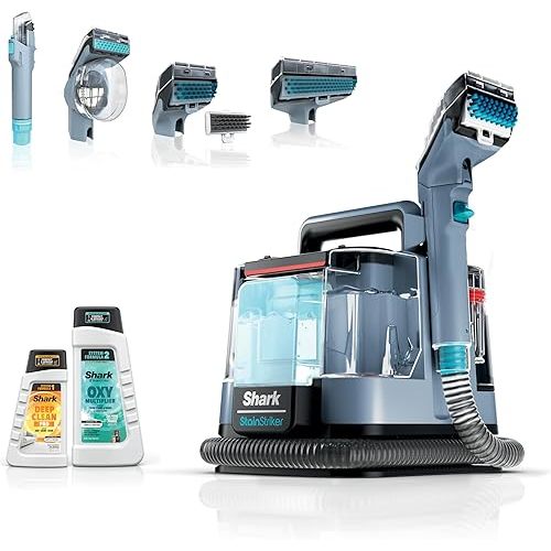Shark StainStriker Portable Carpet Upholstery & Area Rug Cleaner, Bonus XL Tool & Full-Size Cleaning Solution, Stain & Odor Remover, Perfect for Car Interiors, 4 Cleaning Tools, Nordic Blue, PX202BRN