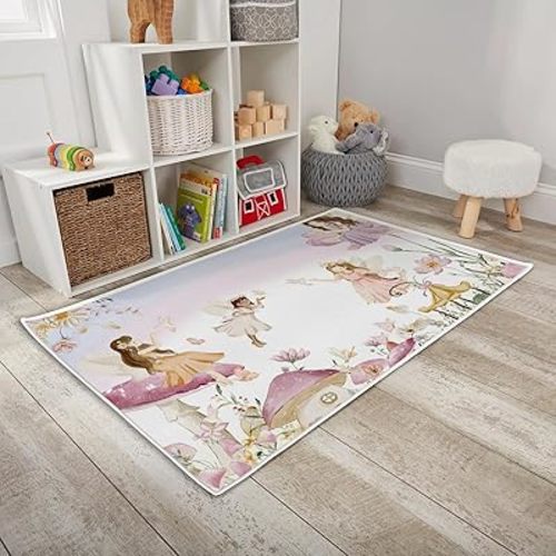 HawSkgFub Baby Toddler Girls Fairy Garden Pink Playroom Area Rug, Magic Land Non Slip Nursery Play Mat Carpet, Purple Kids Bedroom Living Room Classroom Decor