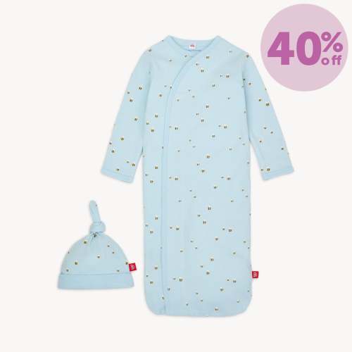 honey hill organic cotton magnetic cozy sleeper gown + hat set – Magnetic Me