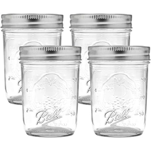 Ball Regular Mouth Glass Mason Jars with Lids and Bands, Used for Canning (Half Pint, 8 Ounce (Pack of 4))