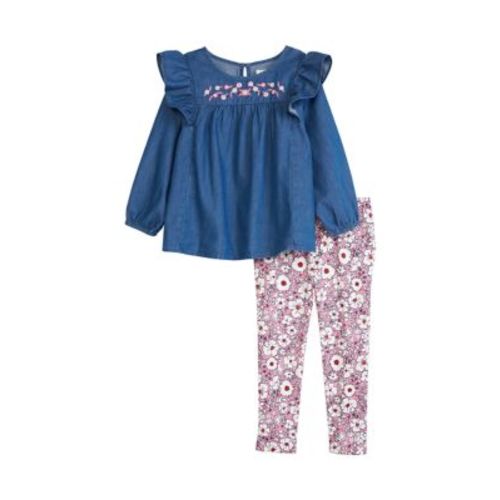 Baby Girls Embroidered Top and Printed Leggings Set