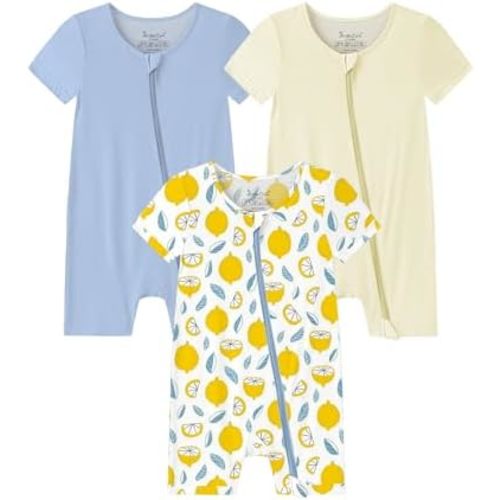 Jimonda Baby Boy Romper 3 Pack Baby Girl Short Sleeve Pajamas 2 Way Zipper Summer Newborn Clothes Unisex Summer Outfits