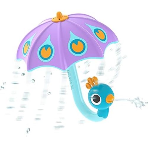 Yookidoo Baby Bath Toy (Ages 1-3) Purple Peacock Umbrella Water Sprinkler with 3 Moving Pieces (Mold Free) - Fill with Water for Bubbles, Spinning & Sprinkler Effects - Toddler Bath Time & Pool Fun