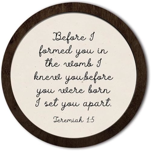Dilemat Bible Verses Religious Scripture Framed Wall Art Decor, Christian Nursery Round Wooden Wall Art Decor for Kids Boy Girl Nursery Toddler Room Bedroom Playroom, 9.8x9.8 Inch