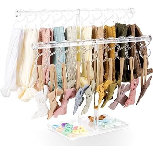 POVETIRE Headband Holder Stand Storage for Baby, 2 Tier Acrylic Bow Organizer for Girls Hair Bows, Infant Hair Accessories Rack Display for Nursery Decor