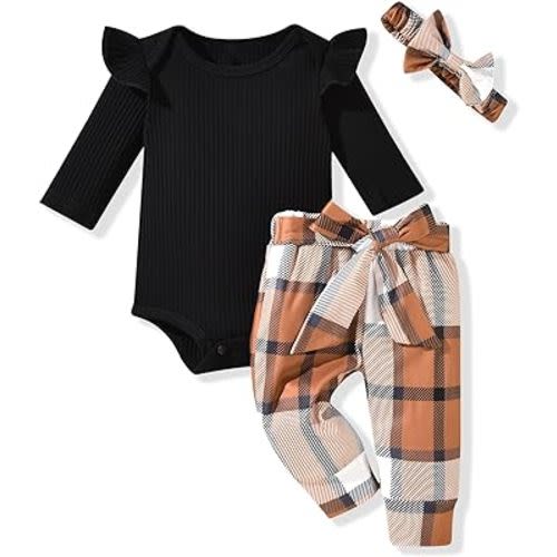 Aalizzwell Preemie Newborn Infant Baby Girls Clothes Ribbed Romper Bodysuit Pants Set Fall Winter Outfits