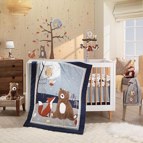 Lambs & Ivy Sierra Sky Blue/Gray Woodland Nursery 3-Piece Baby Crib Bedding Set