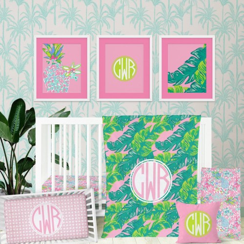 Tropical Baby Girl Crib Bedding Set: Pink, Green, Pineapple, Palm