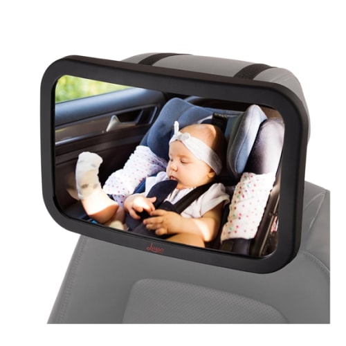 Onco Baby Car Mirror Rear Facing - Double Award-Winning Convex Car Mirror for Baby, 100% Shatterproof & Shakeproof with 360° Rotation, Newborn Essentials (9.6 x 6.9 in)