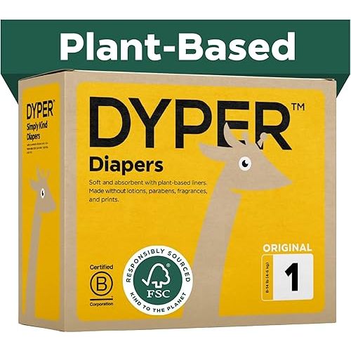 DYPER - Baby Diapers Hypoallergenic Cloth Alternative Day & Overnight Protection - Made with Plant-Based* & Honest Ingredients - Size 1 (216 Count)