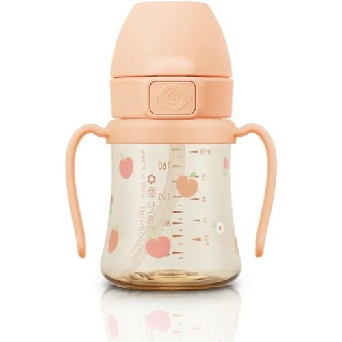 GROSMIMI Flip Top Spill Proof Sippy Cup, PPSU, BPA Free, 6 oz, Stage 2 Straw for Toddlers (Peach flower)